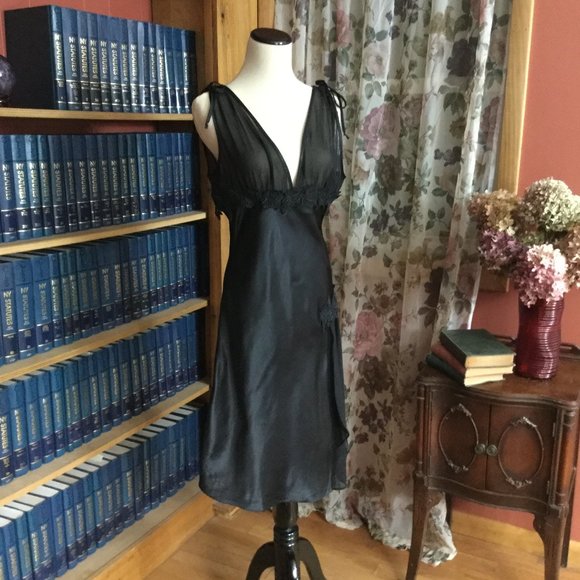 Black Semi-Sheer Nightgown With Shoulder Ties - Picture 1 of 5